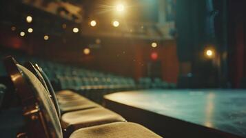 The hushed stillness of the defocused stage and audience seats sets the stage for an air of mystery and intrigue like a canvas waiting to be painted with the upcoming show. photo