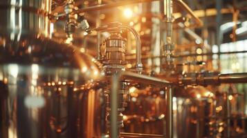 The blurred edges of mechanical components and tubes add depth and texture to the scene behind the brewing process. photo