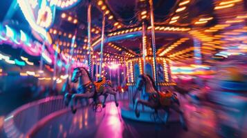 Defocused Whirlwind A dreamlike image of a spinning carousel with colorful lights and forms blending together in a captivating blur. photo