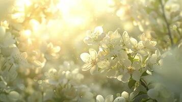 A blurred sea of delicate blossoms lit by the suns rays sets the scene for a serene and tranquil atmosphere. photo