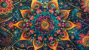 A colorful and mesmerizing vinyl record cover featuring a mandala design with intricate patterns and geometric shapes photo