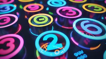 Colorful circles with numbers representing the track numbers on the album each with a simple icon representing the songs genre or theme photo