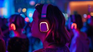 Participants at the silent disco event can choose from a wide selection of vinyl records each offering a different type of music to dance to photo