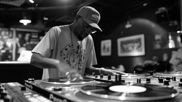 Stepbystep the instructor guides the aspiring DJs through the fundamentals of vinyl mixing helping them master the complex art of beat matching photo