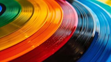 A colorful rainbow of vinyl records representing the wide range of genres and artists available on the format photo