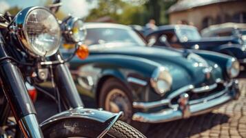 Vintage cars and motorcycles are parked outside the bar adding an extra element of nostalgia and attracting even more guests to the event photo