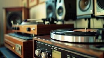 A dazzling display of audio components including a turntable CD player and receiver designed for superb sound quality photo