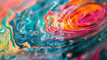 A psychedelic design with swirling patterns and vibrant colors covering the entire surface of a vinyl record photo