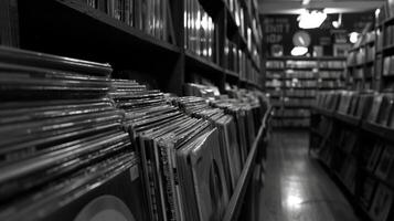 The room is filled with rows and rows of vinyls spanning across all genres from rock to jazz to soul photo