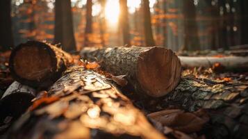A of fallen logs slowly decaying into the forest floor and enriching the soil photo