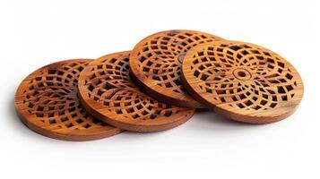Bamboo coasters in a variety of intricate patterns protecting your surfaces in style photo