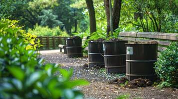 A view of multiple composting s in a public park providing a hygienic and environmentally friendly option for parkgoers photo