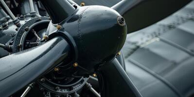 An angled shot of a large black hub and several diagonally p blades behind it ready to catch the wind photo