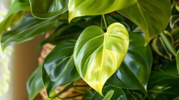A hardy Philodendron its large glossy leaves removing pollutants like formaldehyde from the air photo