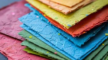 A set of colorful greeting cards each made from different types of recycled paper photo