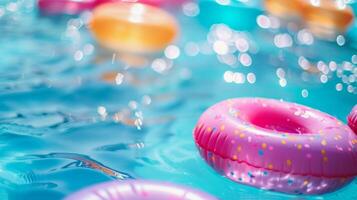 Blurred edges of inflatable pool toys floating aimlessly photo