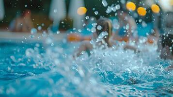 Indistinguishable swimmers splashing and playing in the pool photo