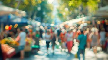 Hazy view of diverse vendors and curious onlookers photo