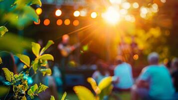 Diffused view of a concert surrounded by the beauty of natures backdrop photo
