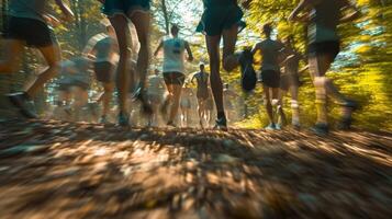 Soft outlines sway back and forth as the runners stretch out their muscles before hitting the trail photo