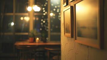 Soft out of focus photographs lining the walls evoking a sense of mystery and wonder photo