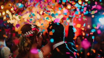 Blurry pops of confetti tered throughout the room reminding guests that its a time to let loose and have fun photo