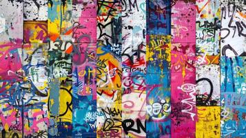 At first glance it may seem like a chaotic mess but upon closer inspection the defocused collage of colorful graffiti images reveals clever references to beloved pop culture icons photo