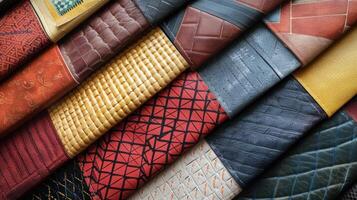 A collection of recycled paper notebooks each with a different geometric pattern embossed on their covers photo
