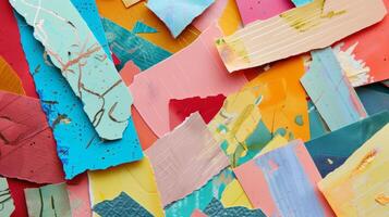A playful design made from assorted recycled paper scraps creates a cheerful and ecoconscious card photo