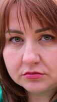 Attractive scowling angry, Head shot scowl, was offended gloomy eyebrows, Sulky, Waist-up portrait of beautiful face in displeasure, affront tensed, having bad mood, getting mad, frowning forehead video
