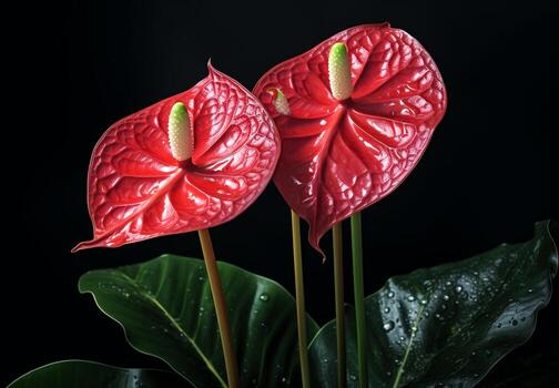 anturio aislado en oscuro antecedentes. primavera y tropical flores foto