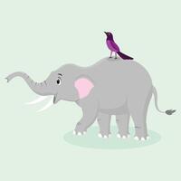 elephant and bird on green background vector