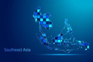 concepts of Southeast Asia Network Digital Technology Graphic illustration. Blue Color. Internet Futuristic Concept Map. vector