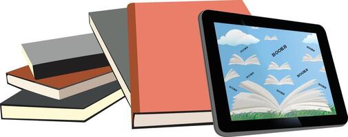 Internet books with open books and novels vector