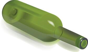 Empty green wine bottle lying on its side casting a shadow vector