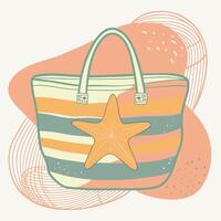 Boho style illustration. Vibrant yellow and orange striped bag with a star design on the front. vector