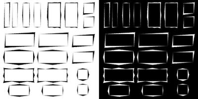 Set of stencil frames with splatter grunge effect, rectangular graffiti border with noisy airbrush texture vector