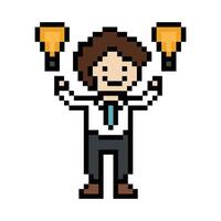 Cute pixel cartoon 8bit character business man businessman smart work life office game for decoration business 8 bit male career smart character game. vector