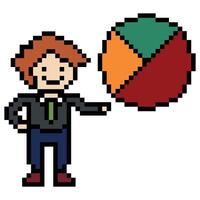 Cute pixel cartoon 8bit character business man businessman smart work life office game for decoration business 8 bit male career smart character game. vector