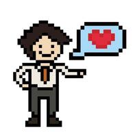 Cute pixel cartoon 8bit character business man businessman smart work life office game for decoration business 8 bit male career smart character game. vector