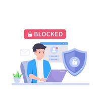 Internet blocking symbolic composition with user stopping email harassment with big lock vector