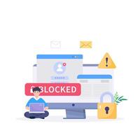 Internet blocking symbolic composition with user stopping email harassment with big lock vector