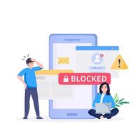 Internet blocking symbolic composition with user stopping email harassment with big lock vector