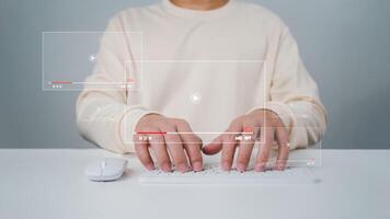 A man using mouse and keyboard for streaming online, watching on internet, live concert, show or tutorial, live streaming on internet, digital multimedia player concept. photo