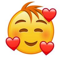 Smiling face with smiling eyes and three hearts Large size of yellow emoji smile with hair vector