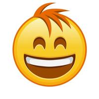 Smiling face with open mouth and laughing eyes Large size of yellow emoji smile with hair vector