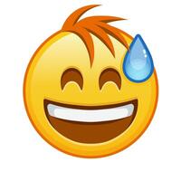 Smiling face in cold sweat with open mouth Large size of yellow emoji smile with hair vector