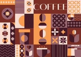 Coffee geometric background in minimal retro style.Abstract wall art.Ideal for coffee shop,bakery,branding,decoration,cover design, decorative print, background. illustration EPS 10 vector