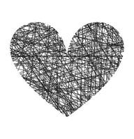 Tangled grunge black heart scribbles hand drawn with thin line vector