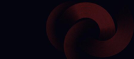 Red abstract background with circular lines, technology futuristic template. vector